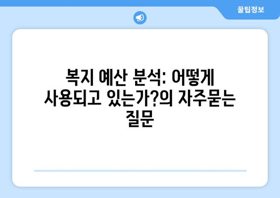 복지 예산 분석: 어떻게 사용되고 있는가?